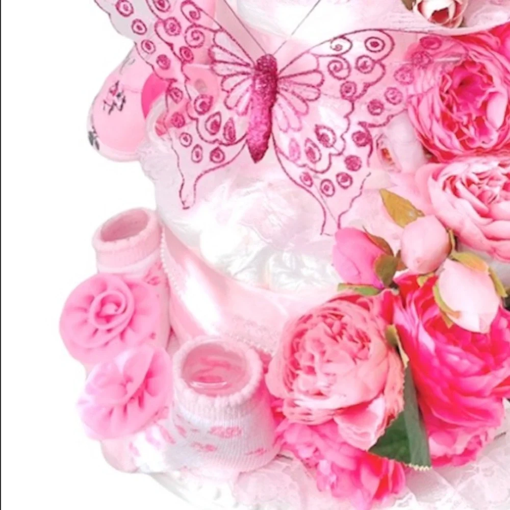 Butterflies Diaper Cake, Peonies Diaper Cake